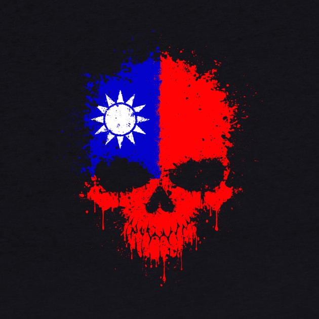 Chaotic Taiwanese Flag Splatter Skull by jeffbartels